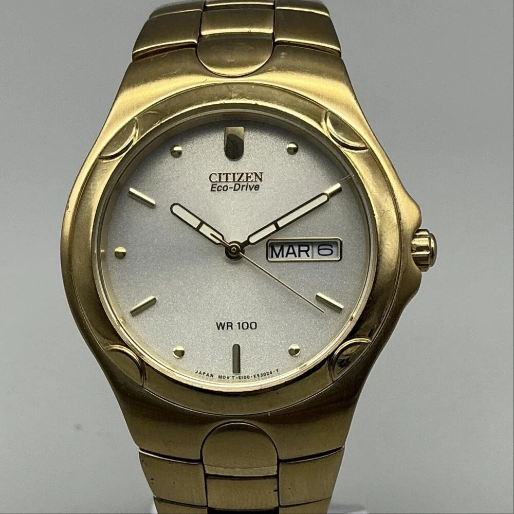 Citizen Eco-Drive Mens Watch 36mm Gold Tone Day Date Solar 7.25